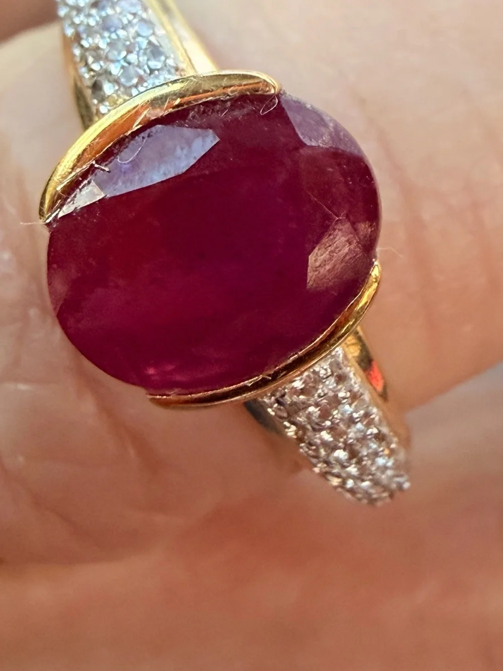 10K Yellow Gold/925 Sterling Silver NW Zircon and Ruby Ring